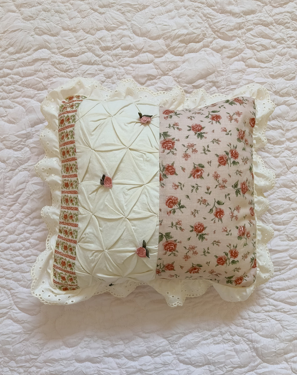 Handcrafted Throw Pillow w/ Ruffles || Sophie
