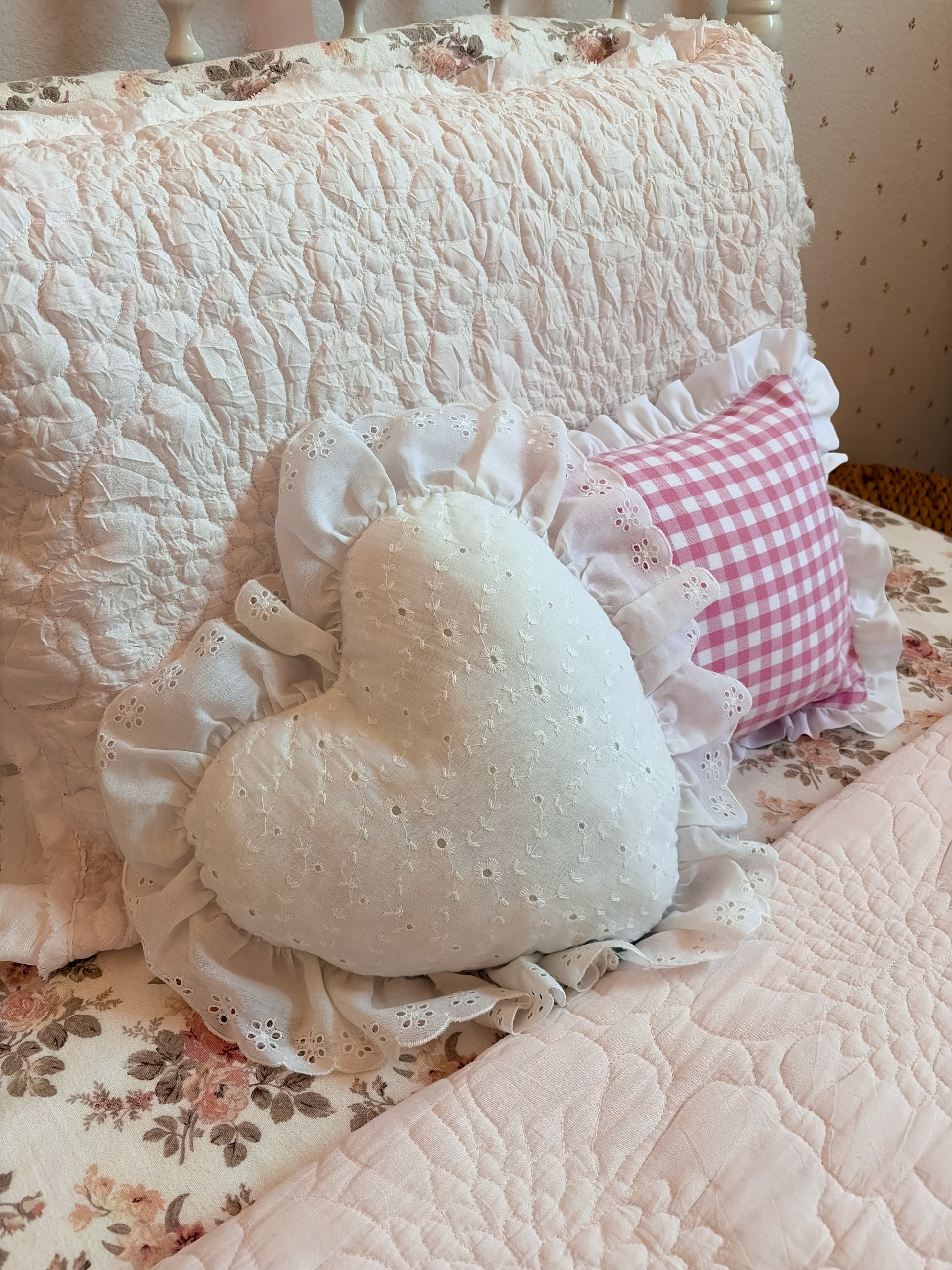 Eyelet Ruffle Heart Pillow
