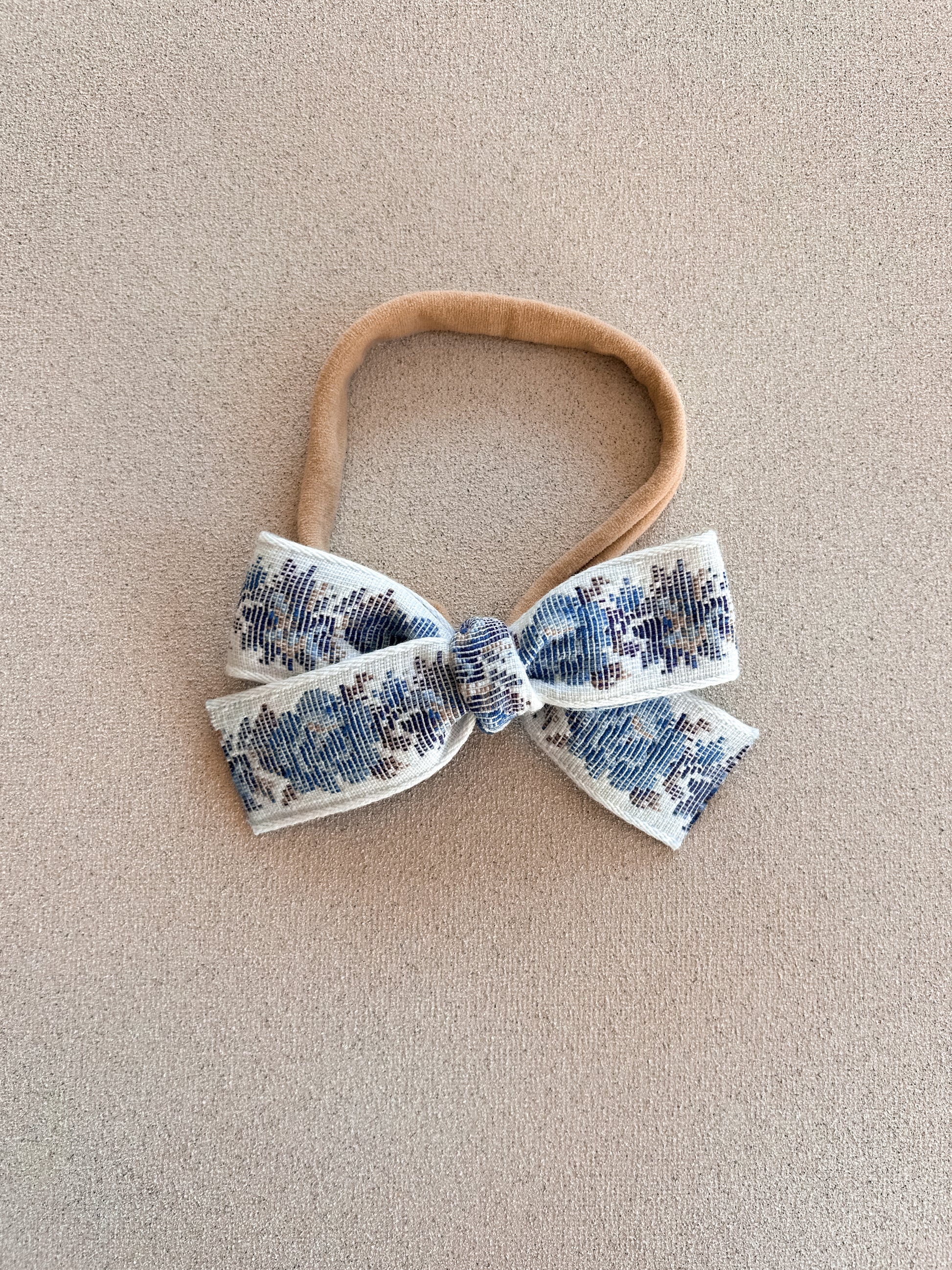 Petite Classic Ribbon Bow Band || Blue Floral Tapestry
