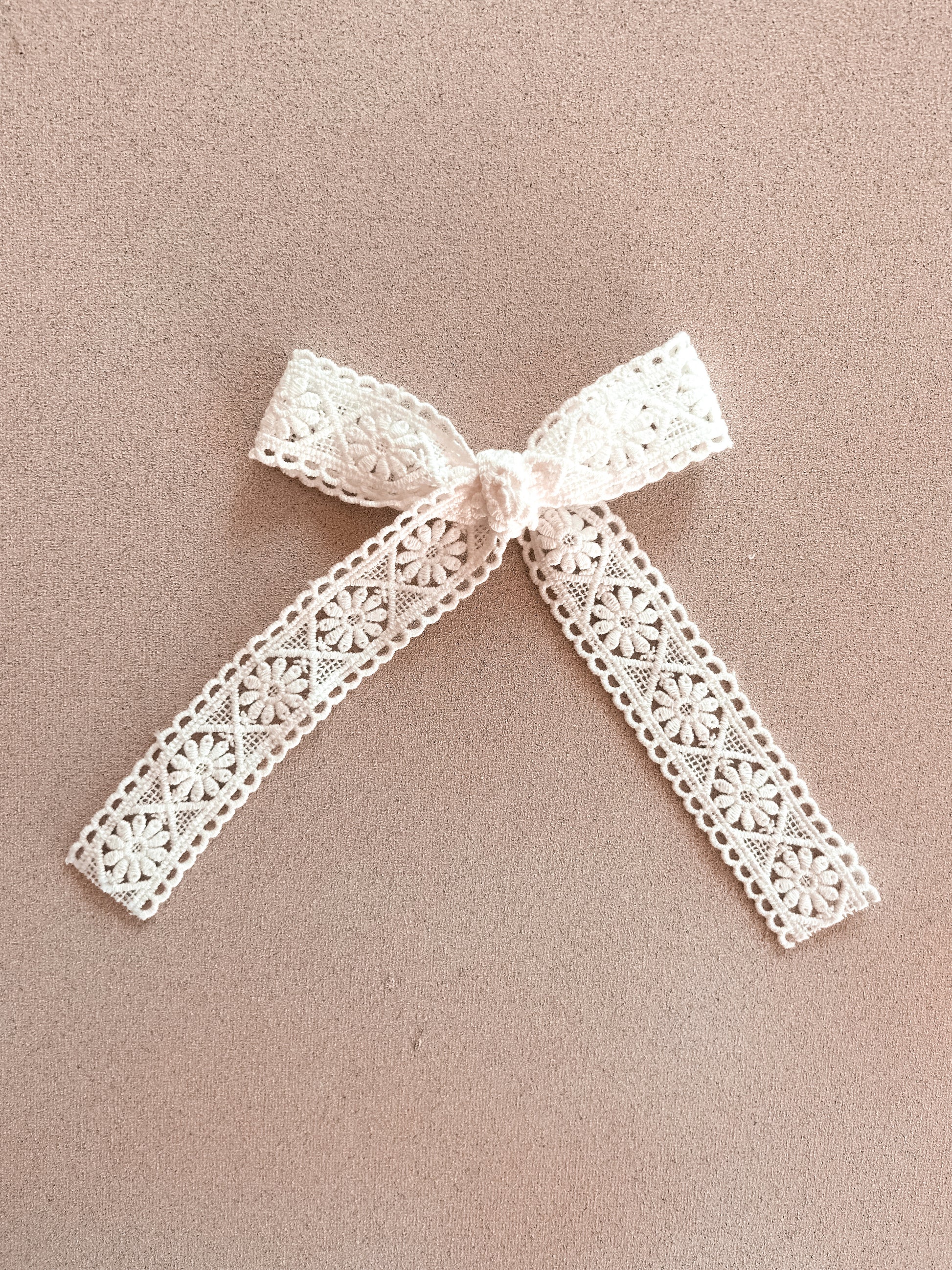 Oversized Ribbon Bow Clip || White Daisy Crochet