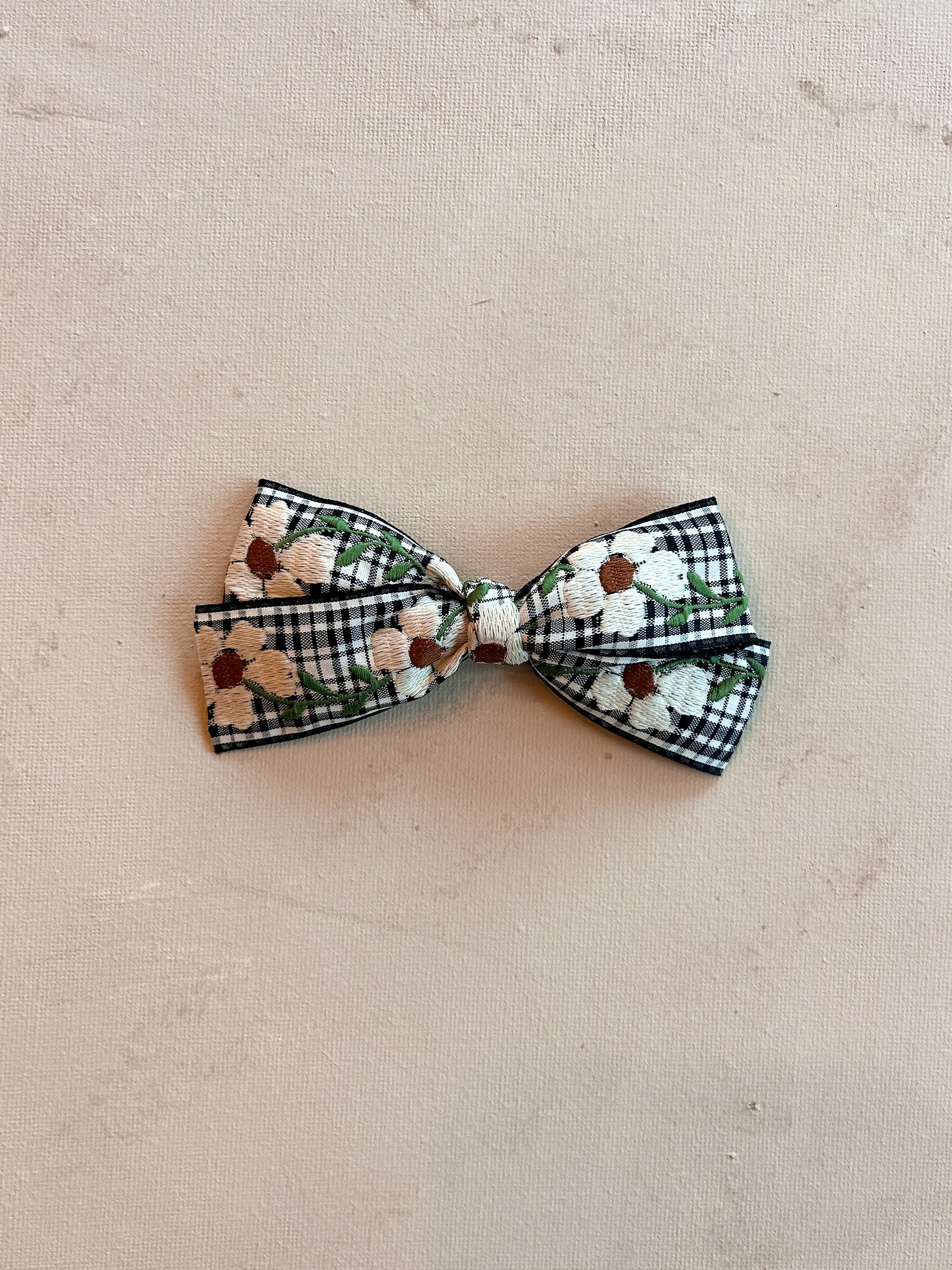 Classic Ribbon Bow Clip || Black Daisy Gingham