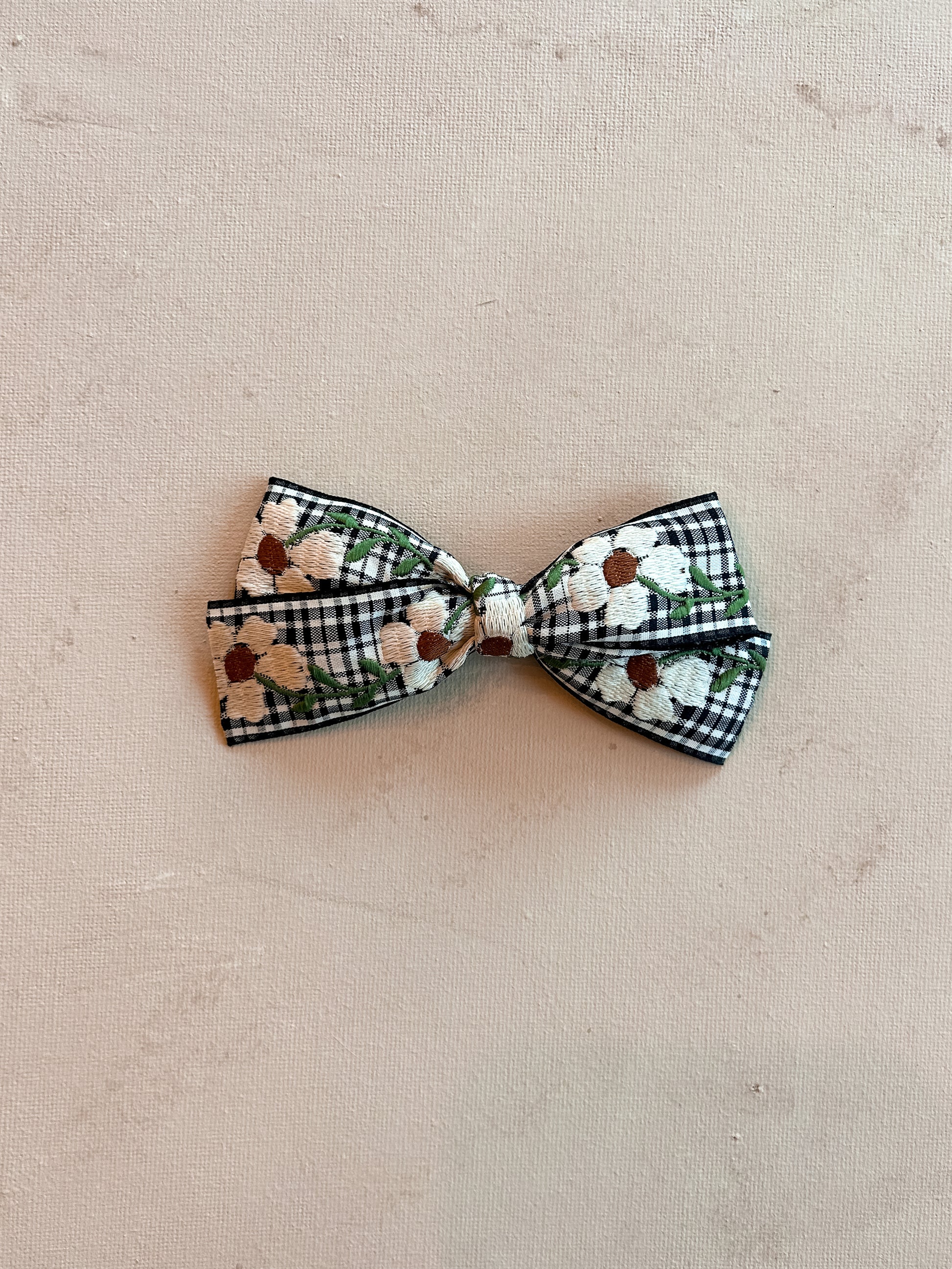 Classic Ribbon Bow Clip || Black Daisy Gingham